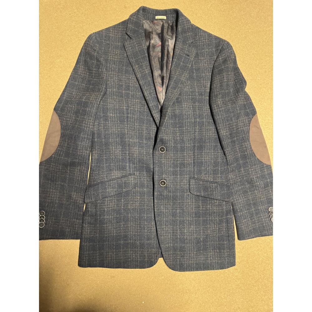 JOSEPH ABBOUD Mens 38‎ Regular Navy Plaid Wool Slim Fit Sport Coat Blazer $300